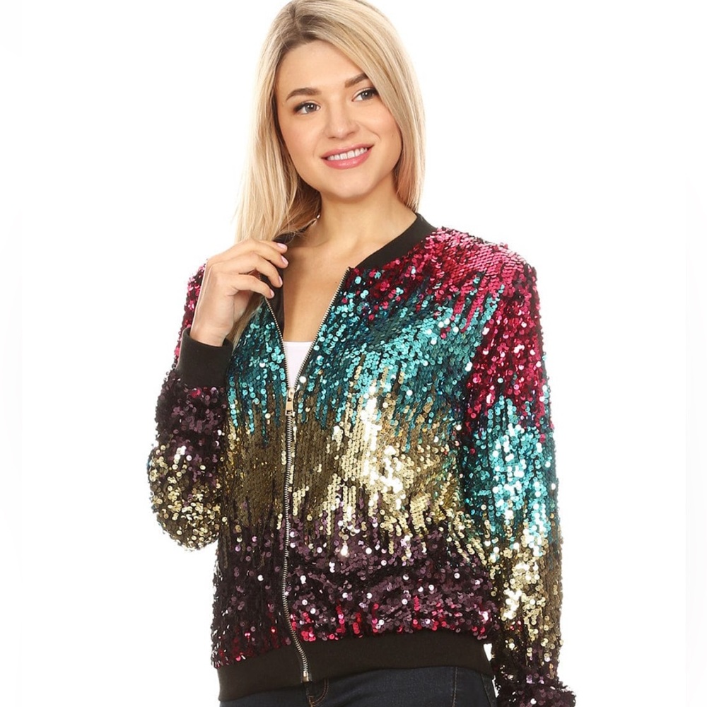 Rainbow Shops sequin bomber jacket